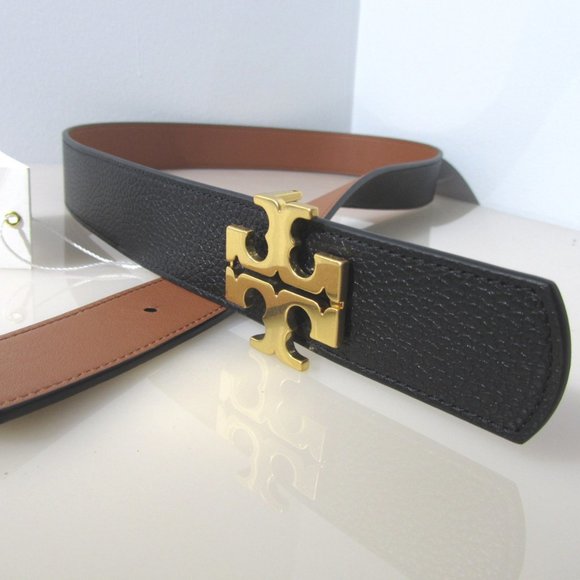 Tory Burch Wide Reversible Belt 1 1/2'' Black Tan - Picture 4 of 5